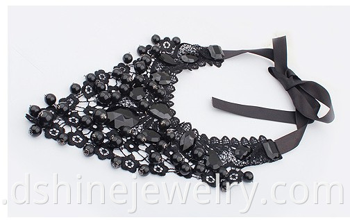Black Lace Choker With Crystal Imitation Pearls